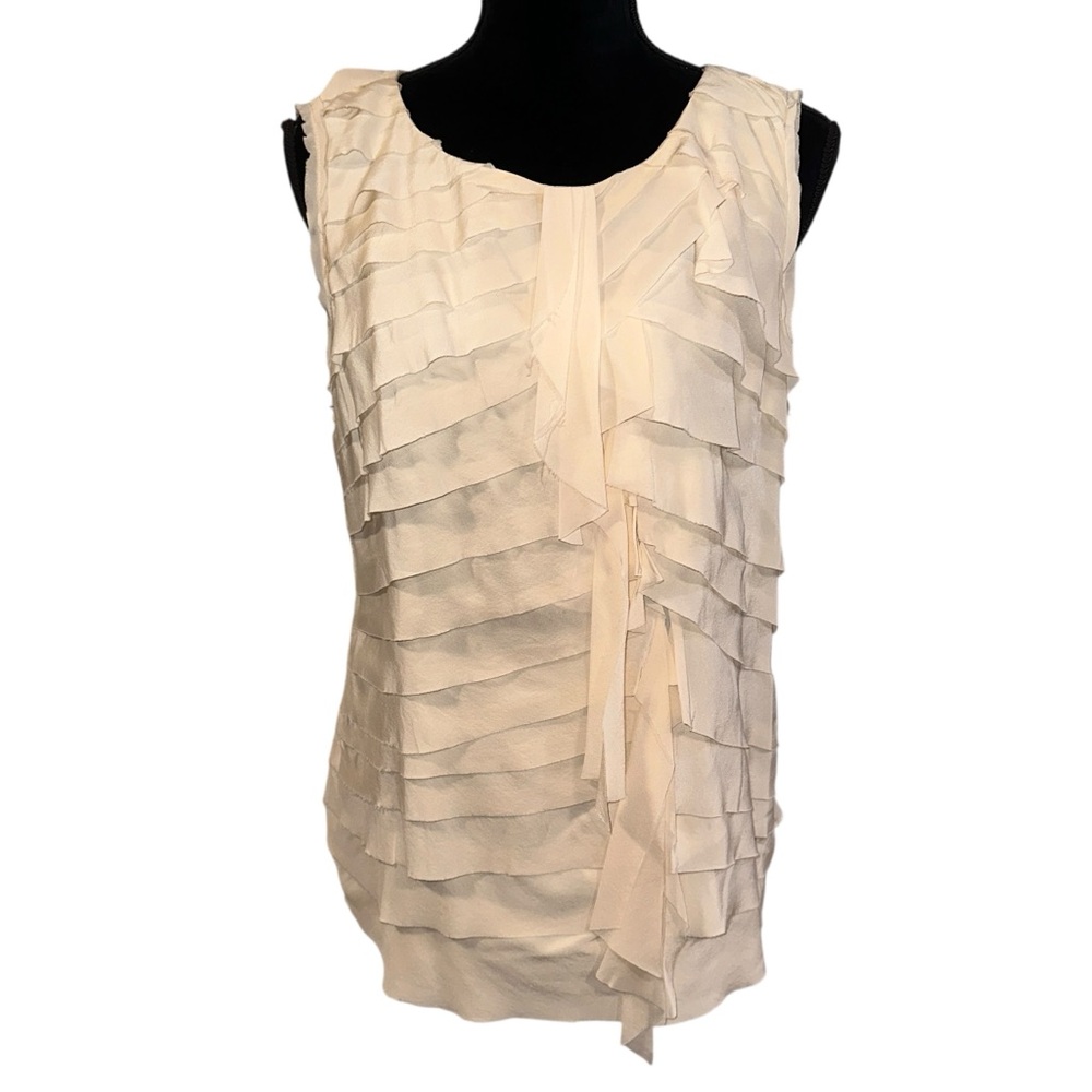 Tory Burch Cream Silk Layered Ruffle Sleeveless Blouse Size 12